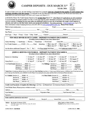 Boy Scouts of America Camper Deposit Form