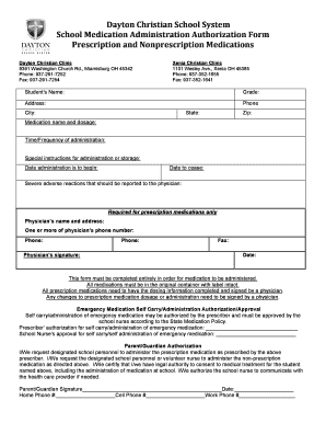 School Medication Administration Authorization Form