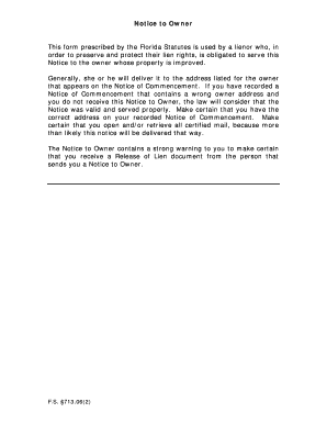Florida Notice to Owner