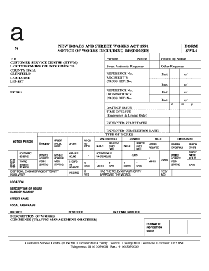 UK Notice of Works Form SWL4