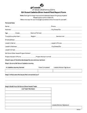 Girl Scout Silver Award Application Form