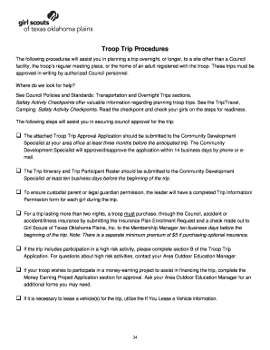 Girl Scouts Troop Trip Application