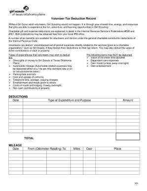 Volunteer Tax Deduction Record