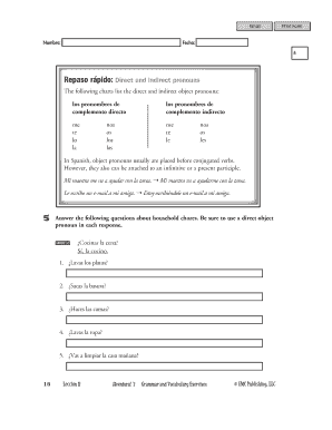 Spanish Direct and Indirect Pronouns Worksheet
