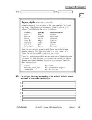 Spanish Nosotros Commands Worksheet
