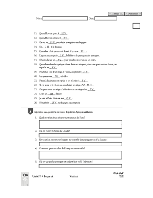 Feuille de vocabulaire de l'aéroport en français