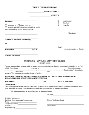 Illinois Civil No Contact Order Summons