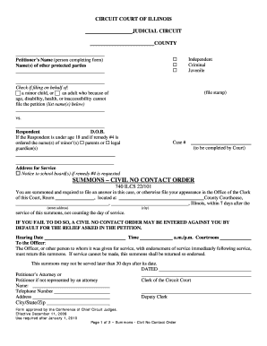 Illinois Civil No Contact Order Summons