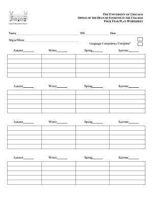 University of Chicago Four Year Plan Worksheet