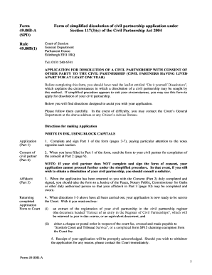 Civil Partnership Dissolution Application Form