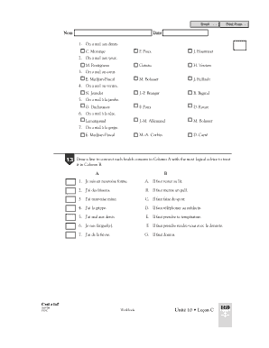 French 1 Health Concerns Worksheet