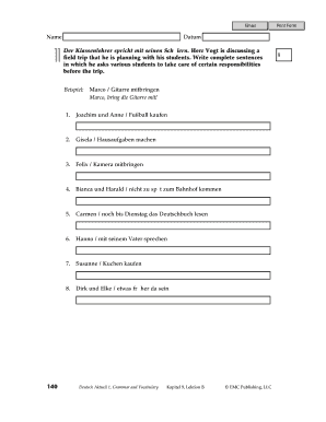 Formular für Aufgaben beim Klassenausflug