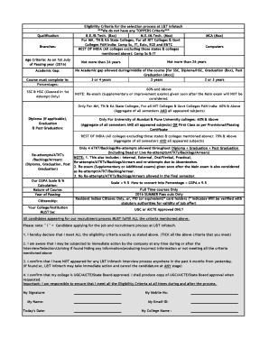 L&T Infotech Eligibility Criteria Form
