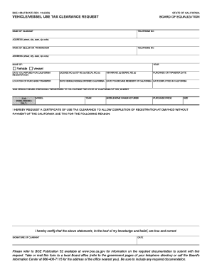 California Vehicle/Vessel Use Tax Clearance Request
