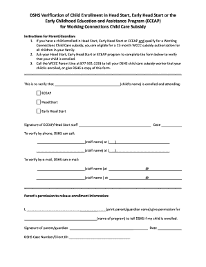 DSHS Verification of Child Enrollment for WCCC Subsidy