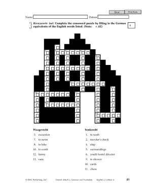 German Crossword Puzzle Worksheet