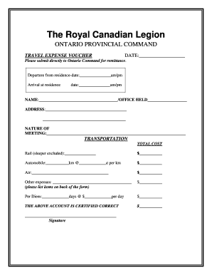 Royal Canadian Legion Travel Expense Voucher