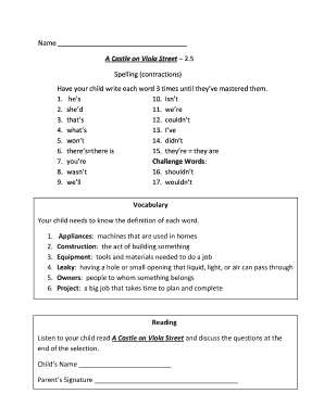 Spelling and Vocabulary Worksheet