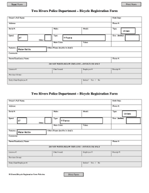 Bicycle Registration Form Web - Two Rivers Wisconsin