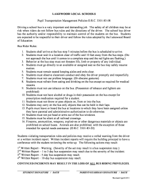 Lakewood School Bus Rider Rules and Policies