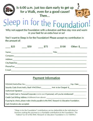 Sleep in for the Foundation Donation Form