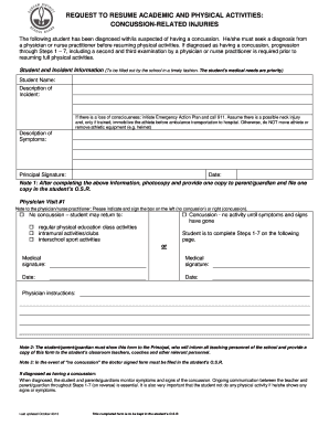 Concussion Return to Activity Form