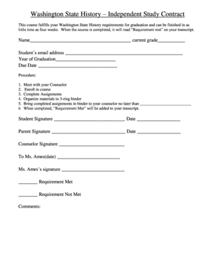Washington State History Independent Study Contract