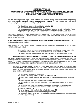 Arizona Legal Decision Making and Child Support Form