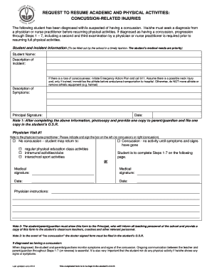 Concussion Return to Activity Form
