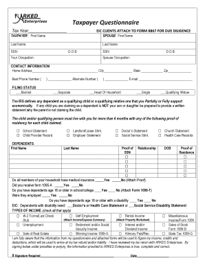 Taxpayer Questionnaire Form 8867