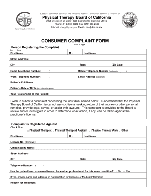 California Consumer Complaint Form