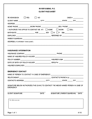 Client Face Sheet and Consent Forms