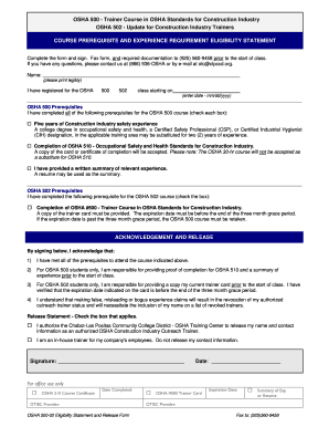 OSHA 500-02 Eligibility Statement and Release Form