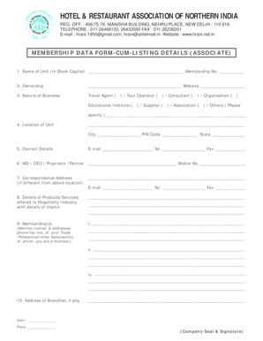 Hotel & Restaurant Association Membership Form