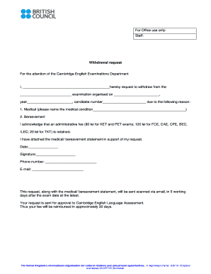 Cambridge English Exam Withdrawal Request