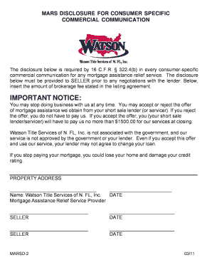 Mortgage Assistance Relief Service Disclosure