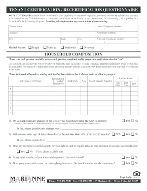 Tenant Certification Recertification Questionnaire