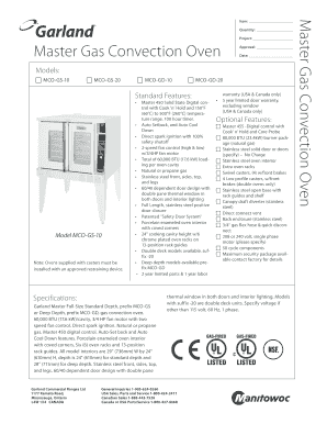 Master Gas Convection Oven Approval Form