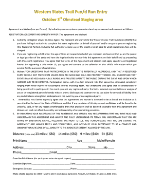 Western States Trail Foundation Registration Agreement and Waiver