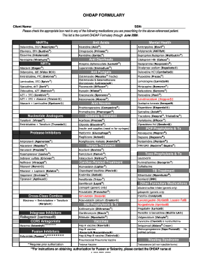 OHDAP Formulary Medication Prescription Form
