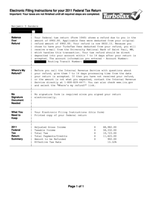 2011 US Federal Tax Return Form 1040