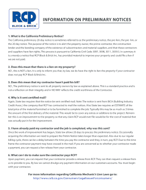 Fillable Online INFORMATION ON PRELIMINARY NOTICES Fax Email Print ...