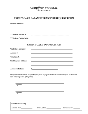 Credit Card Balance Transfer Request Form