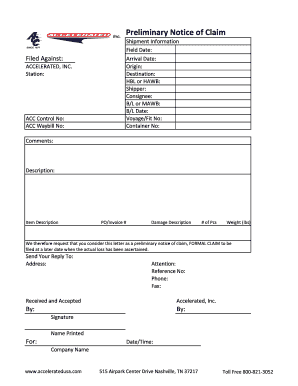 Preliminary Notice of Claim