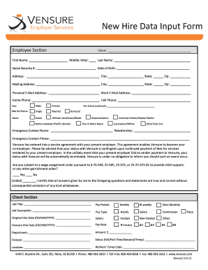 New Hire Data Input Sheet