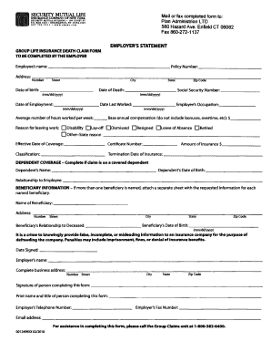 Group Life Insurance Death Claim Form