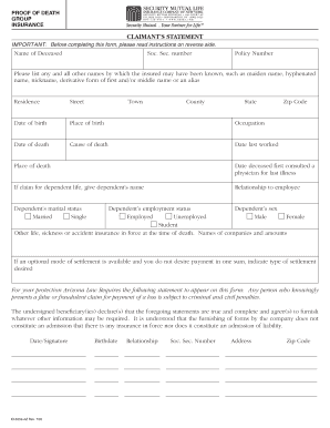 Proof of Death Group Insurance Claim