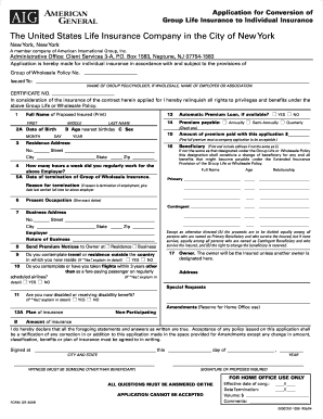 Group Life Insurance Conversion Application