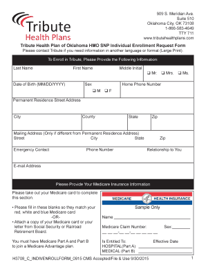 Tribute Health Plan of Oklahoma HMO SNP Individual Enrollment Request Form