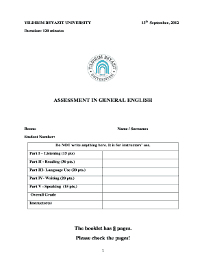 Yildirim Beyazit University General English Assessment